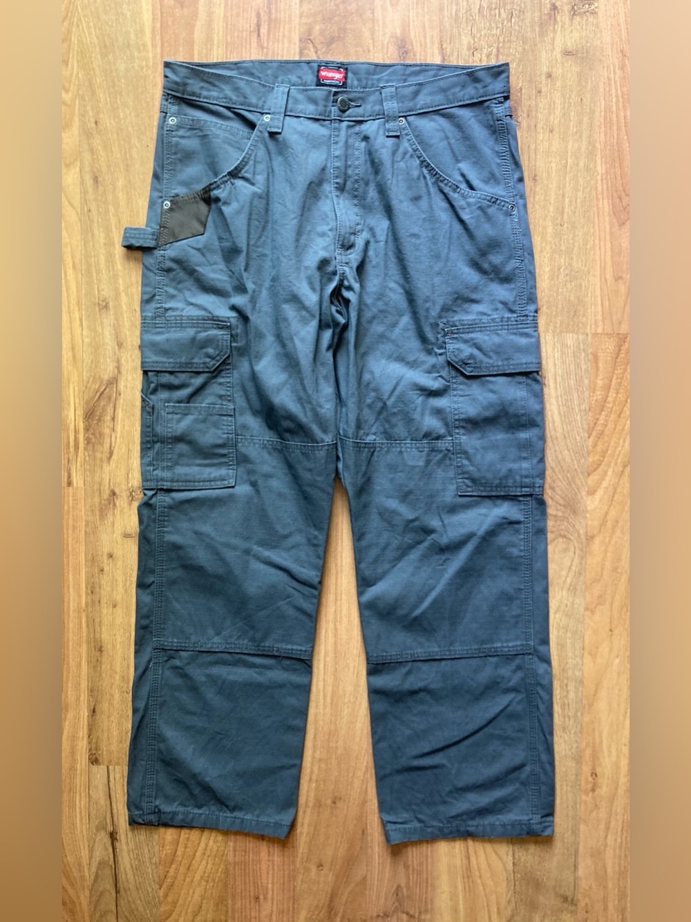 Wrangler Gray Ripstop Carpenter Cargo Mens 34x30 Double Knee Workwear Pants